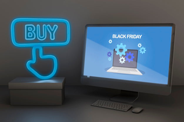 Pc Mock-Up With Blue Neon Lights Psd