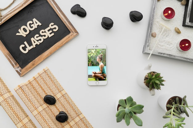 Peaceful Yoga Composition With Smartphone Psd