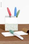 Pen Holder With Kraft Notebook Mockup, Front View Psd