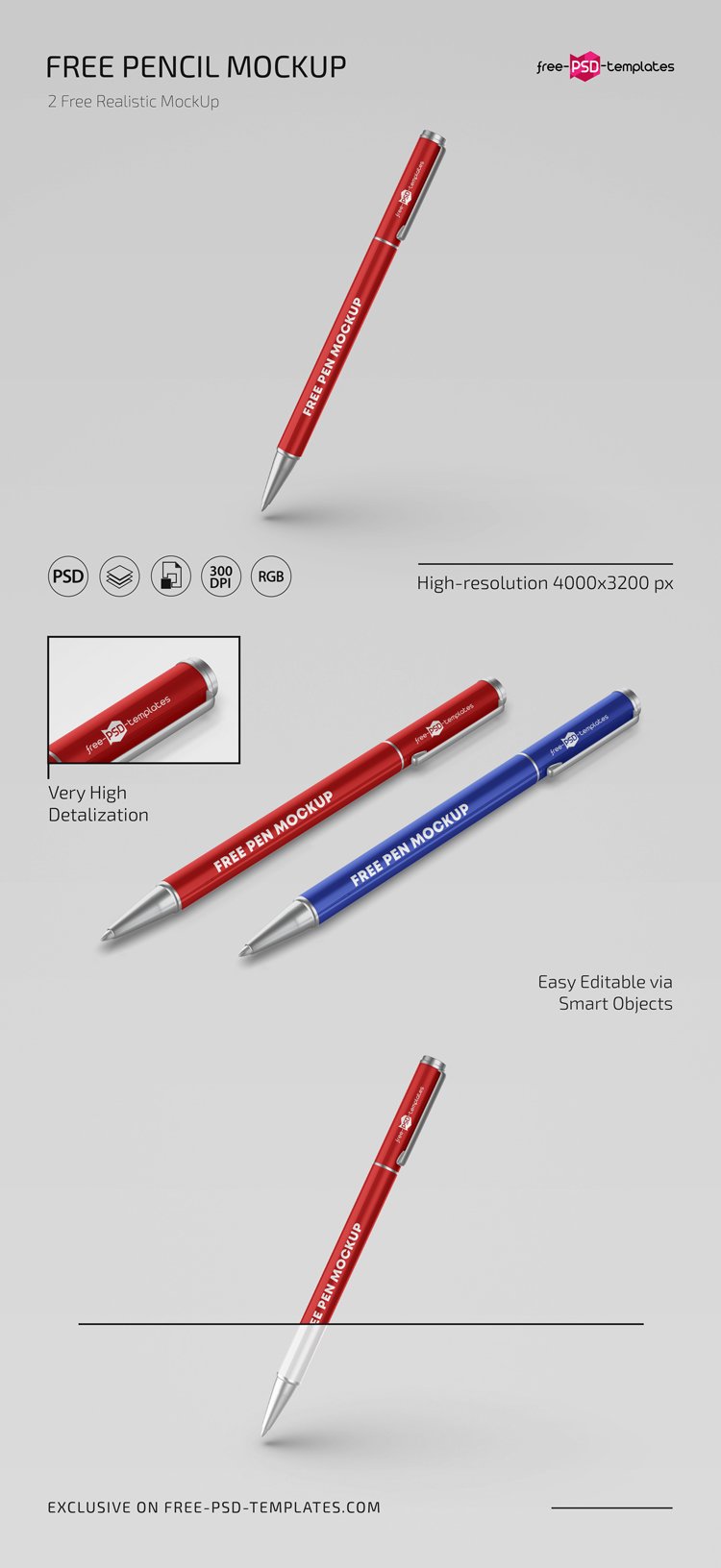 Pencil Mockup Template In Psd