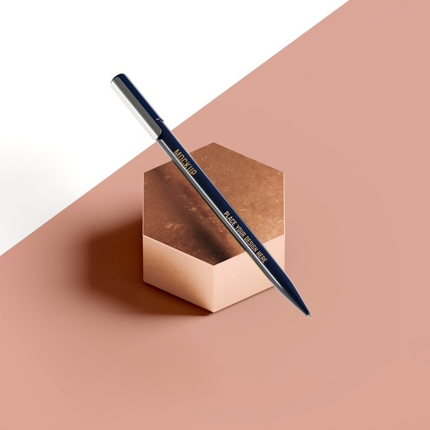 Pencil On Abstract Honeycomb Shape Psd