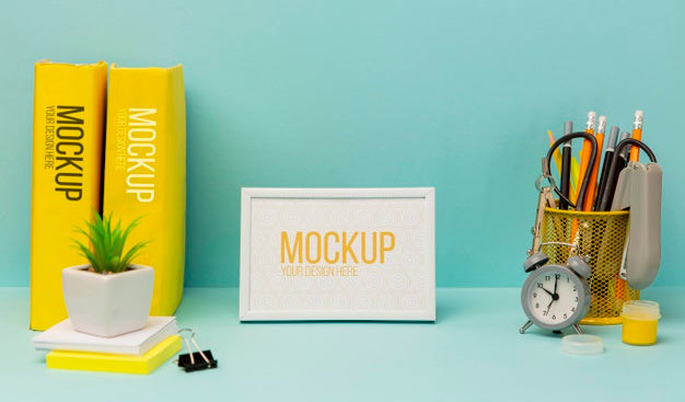 Pencils And Alarm Clock With Mock-Up Psd