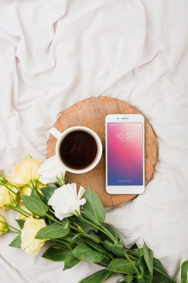 Peony Flower Mockup With Coffee And Smartphone Psd