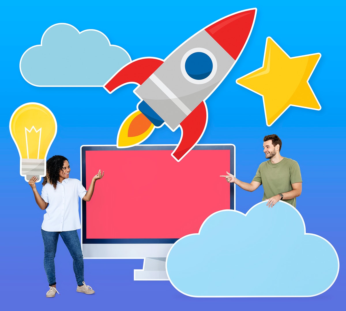 People Holding Cloud Computing And Ideas Icons