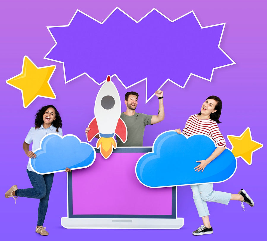 People Holding Cloud Computing Icons And A Copy Space