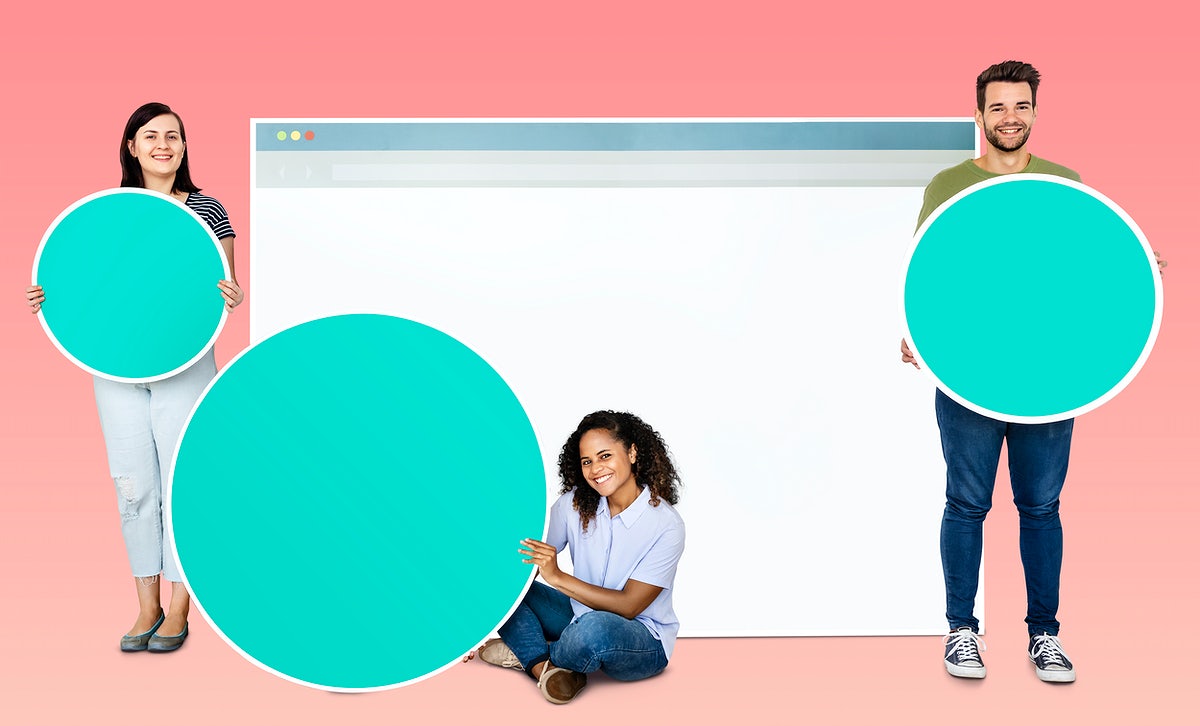 People Holding Copy Spaces And Internet Webpage Icon