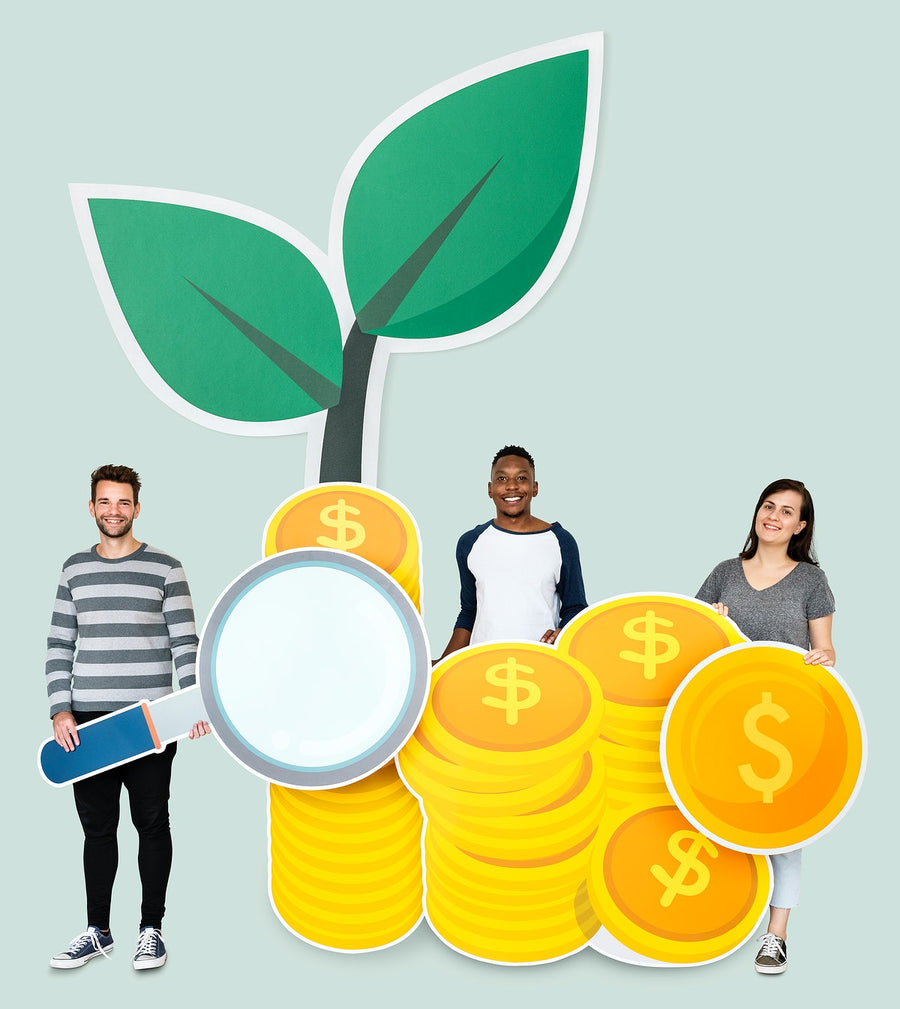 People Holding Financial Cardboard Cutouts