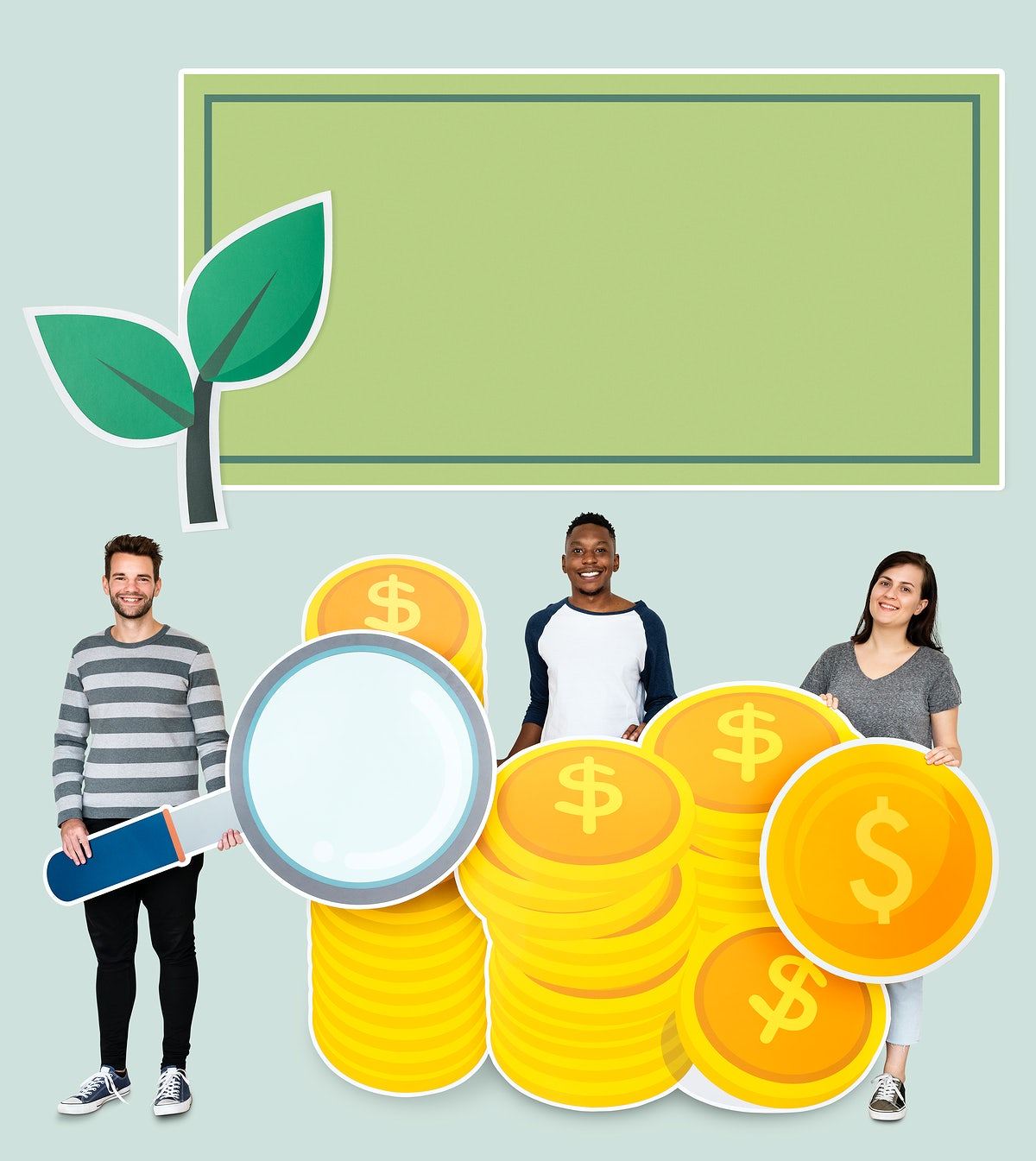 People Holding Financial Cardboard Cutouts