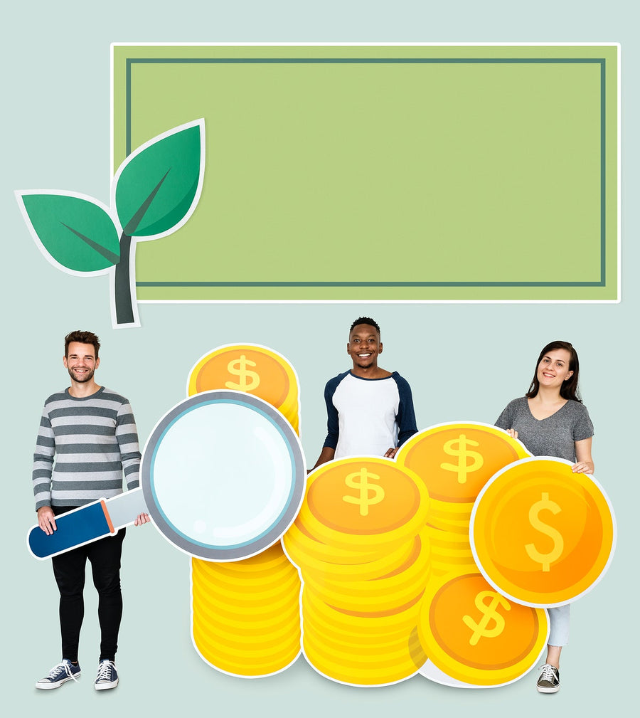 People Holding Financial Cardboard Cutouts