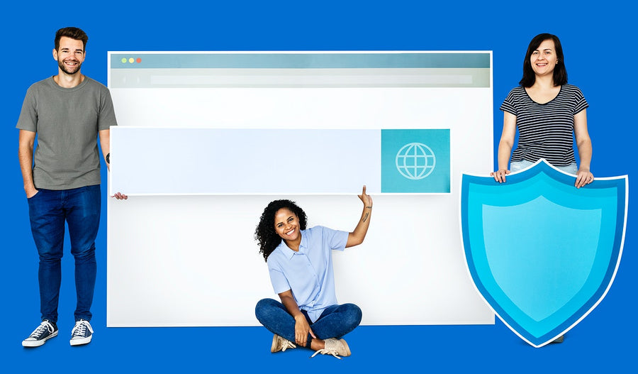 People Holding Icons Related To The Theme Of Internet Security