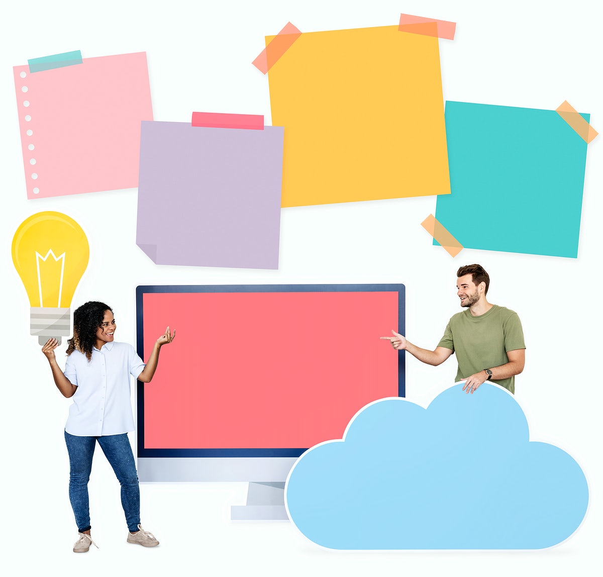 People Holding Ideas And Cloud Computing Icons