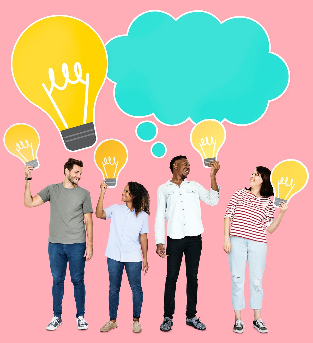 People Holding Light Bulb Icons