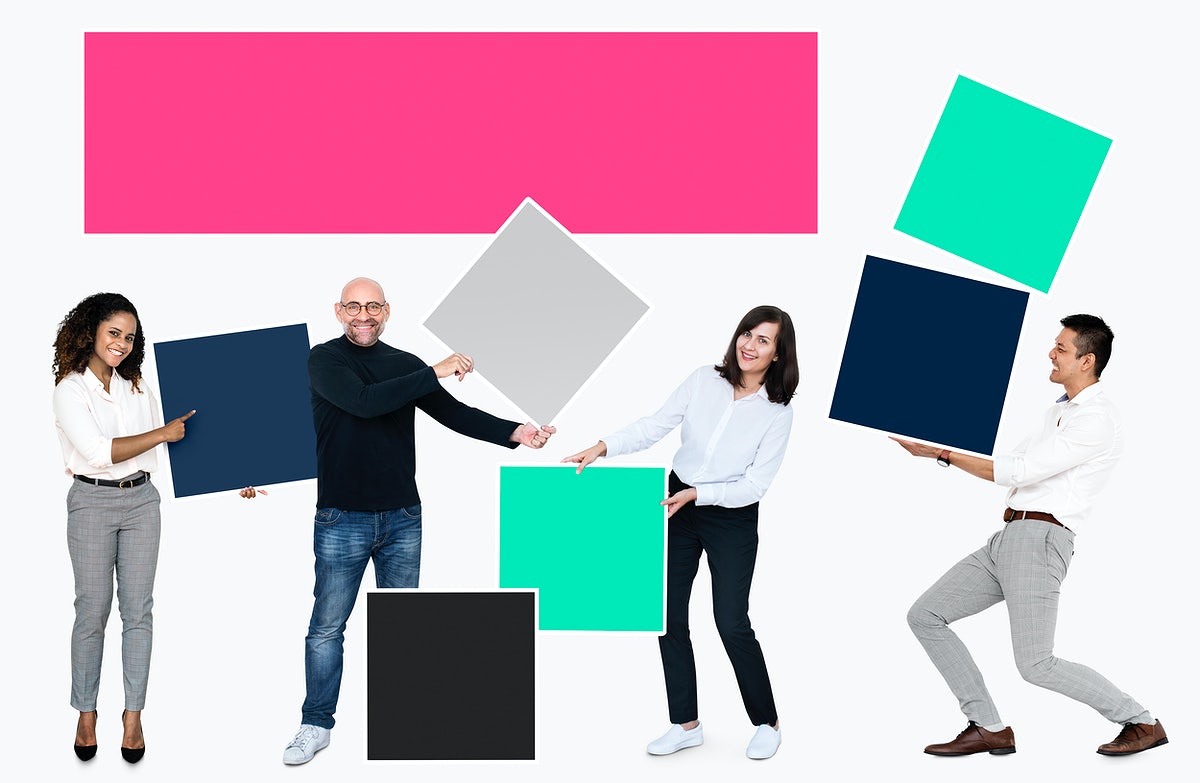 People With Blank Colorful Boxes