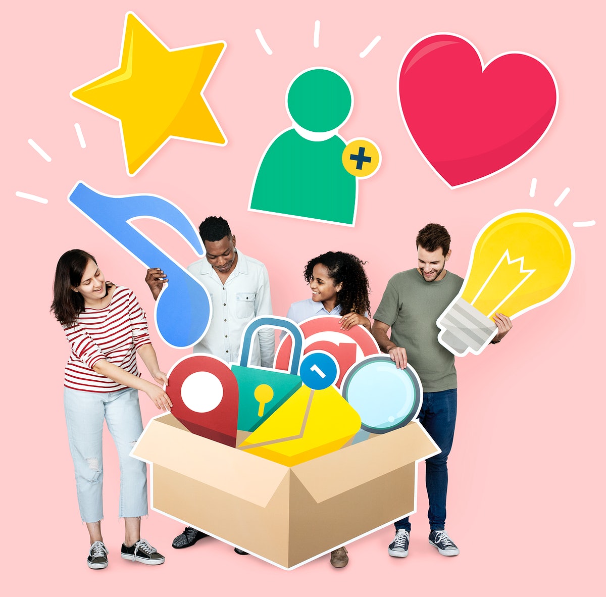 People With Social Media Icons In The Box