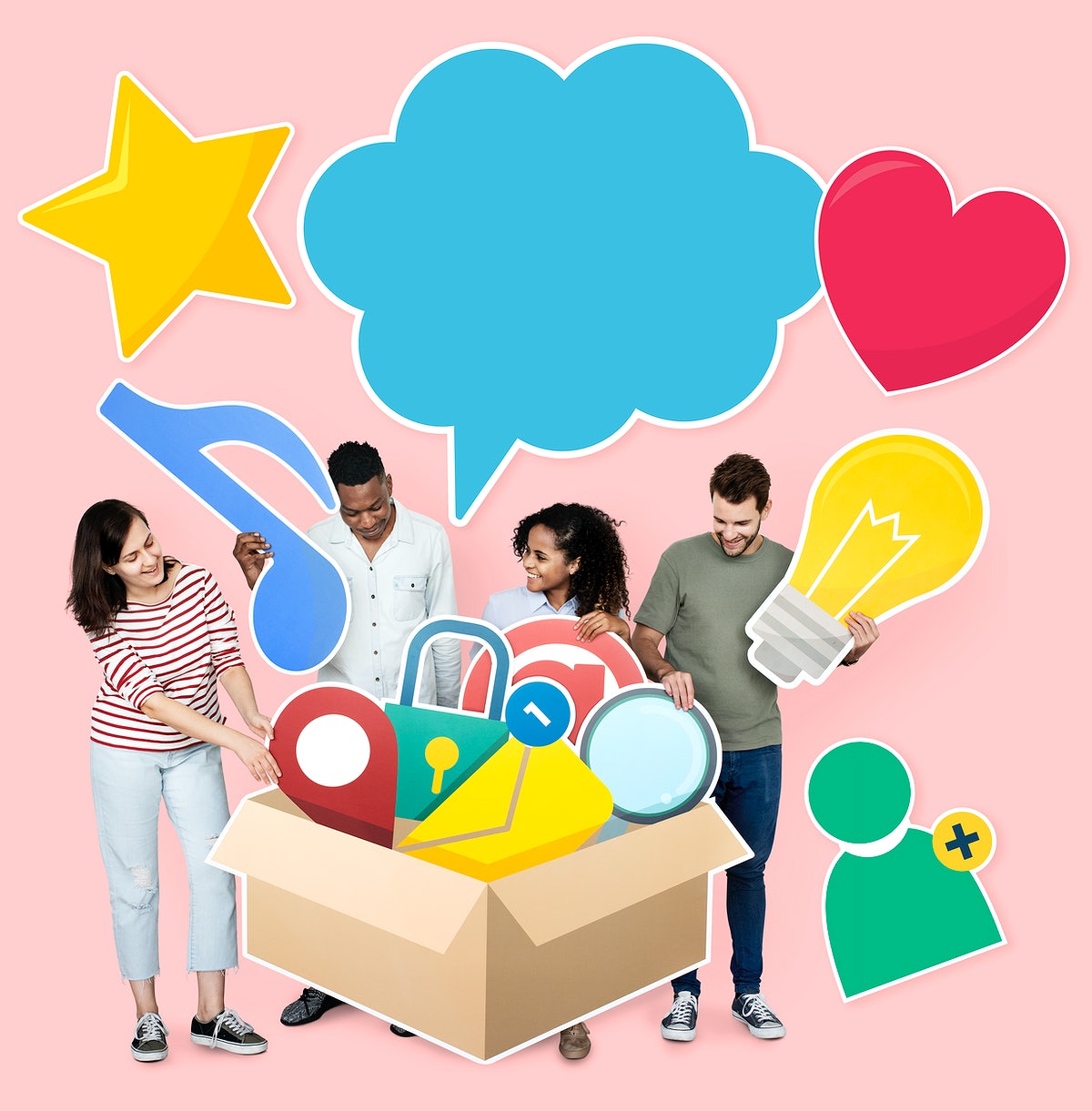 People With Social Media Icons In The Box