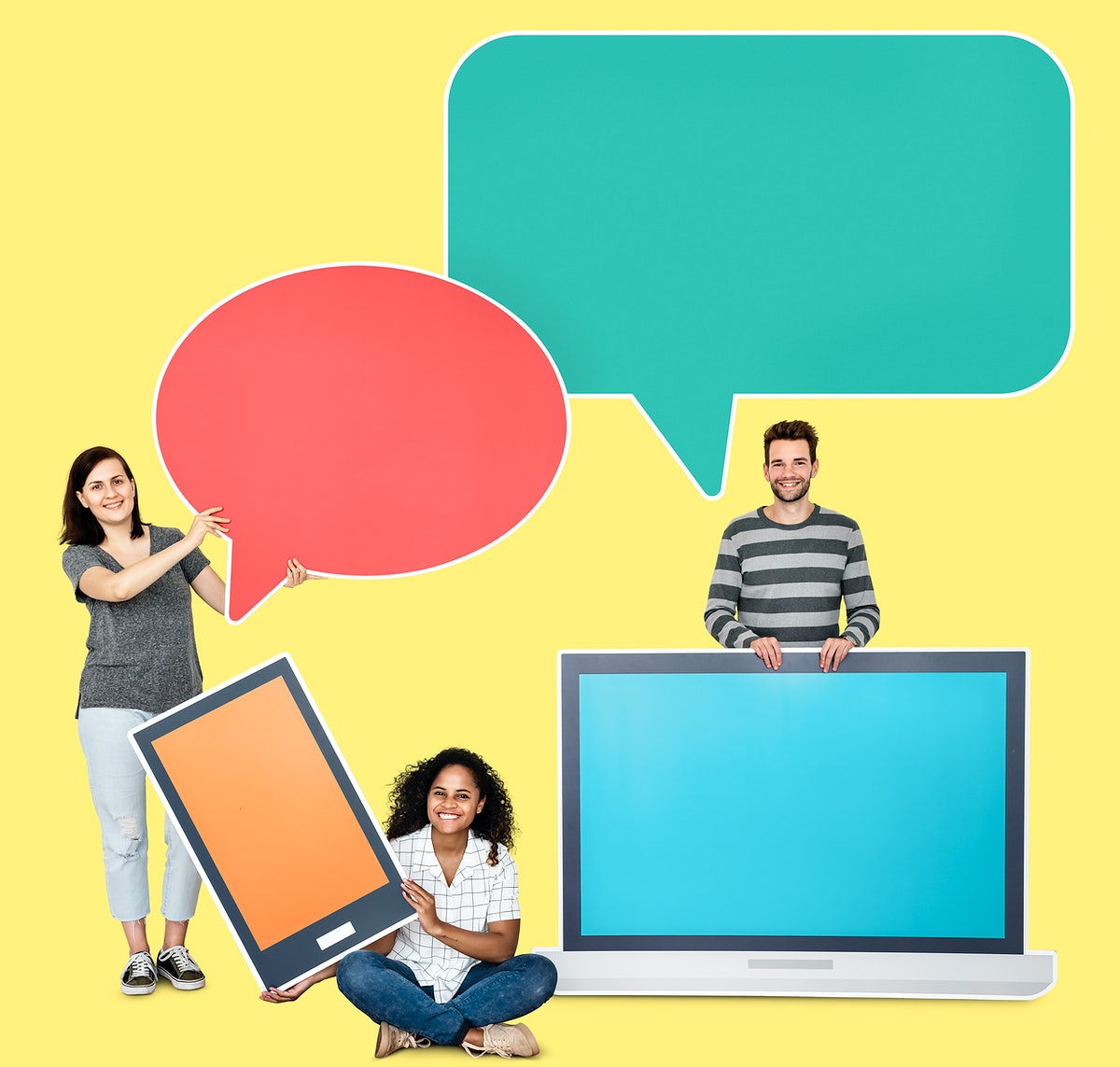 People With Speech Bubbles And Digital Device Icons