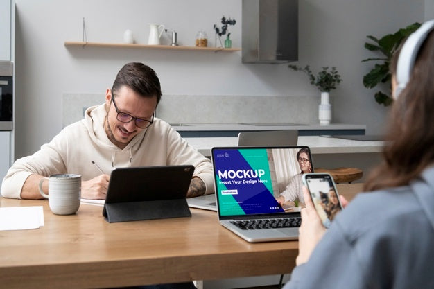 People Working From Home Close Up Psd