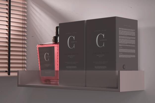Perfume Bottle With Box Mockup Psd