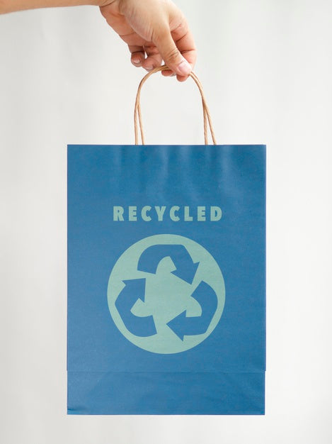 Person Holding A Blue Paper Bag Psd