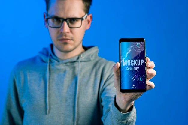Person Holding A Mobile Phone Digital Security Mock-Up Psd