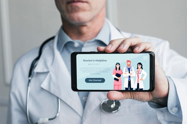 Person Holding Doctor'S Helpline Landing Page On Mobile Phone Psd