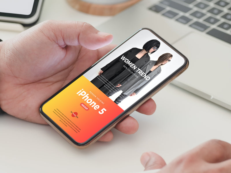 Person Holding Iphone 5 Mockup Psd