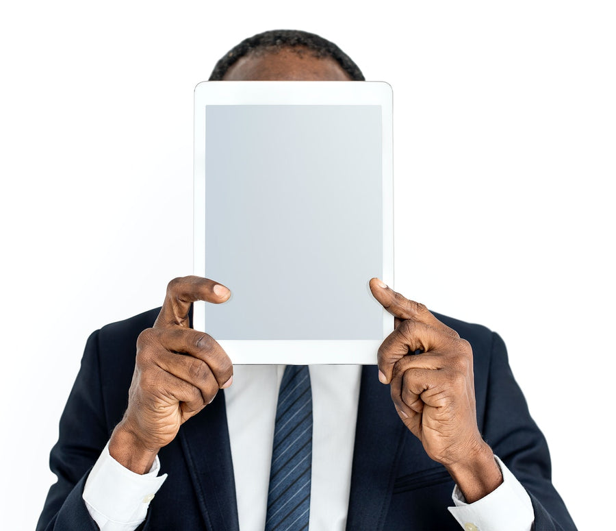 Person Holding Tablet Face Concept