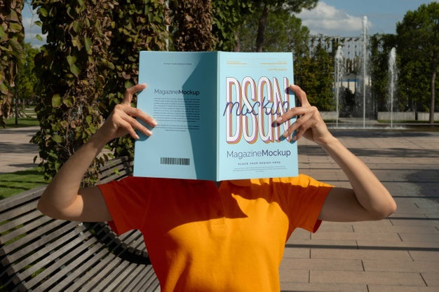 Person Reading Color Pop Magazine With Cover Mockup Psd