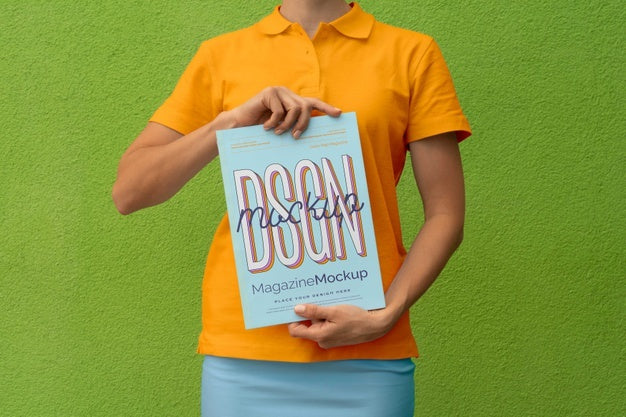 Person Reading Color Pop Magazine With Cover Mockup Psd