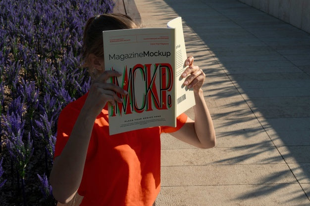 Person Reading Color Pop Magazine With Cover Mockup Psd