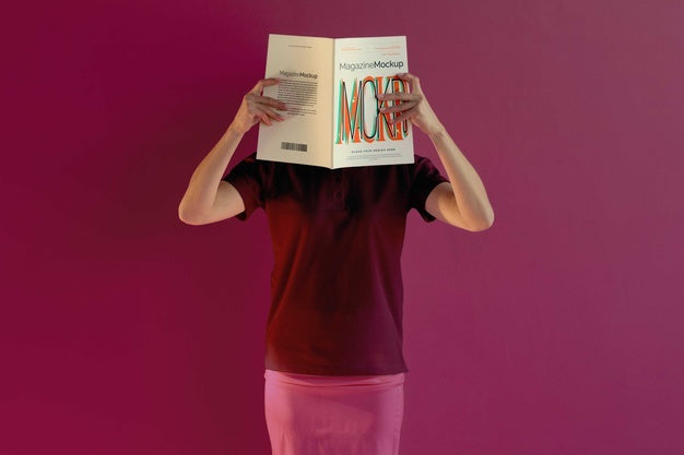 Person Reading Color Pop Magazine With Cover Mockup Psd