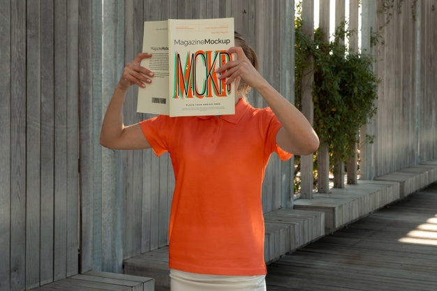 Person Reading Color Pop Magazine With Cover Mockup Psd