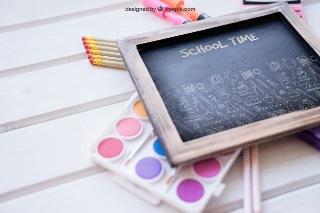 Perspective Back To School Mockup With Slate Psd