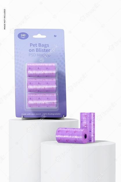Pet Bags On Blister Mockup, Front View Psd