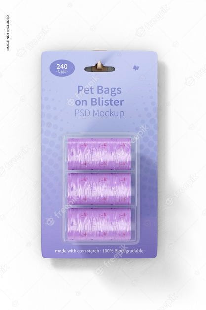 Pet Bags On Blister Mockup, Hanging On Wall Psd