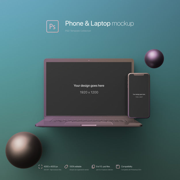 Phone And Laptop Standing In An Abstract Environment Mockup Psd