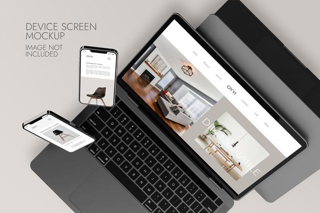 Phone And Notebook Screen - Device Mockup Psd