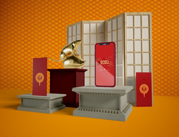 Phone Mock-Up And Traditional Objects Chinese Style Psd
