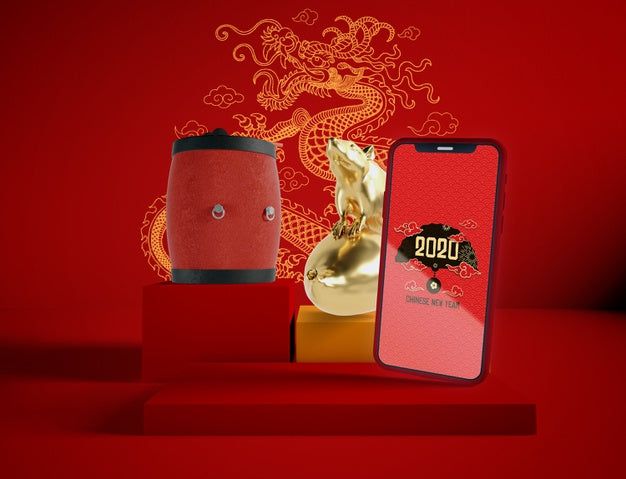 Phone Mock-Up With Chinese New Year Traditional Objects Psd
