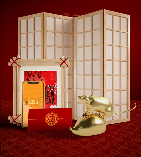 Phone Mock-Up With Chinese Traditional Objects Psd