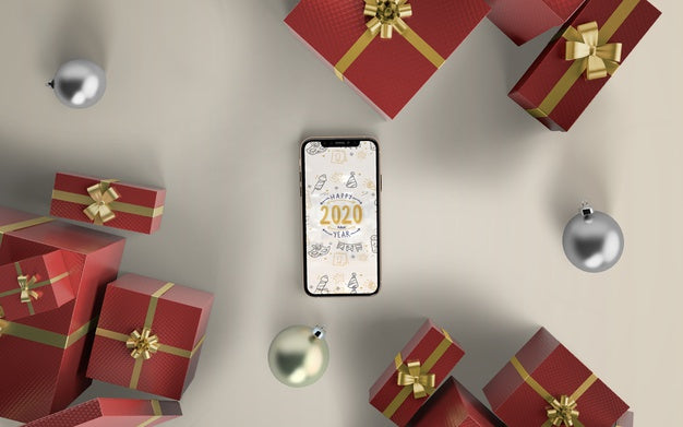 Phone Mock-Up With Christmas Gifts Psd