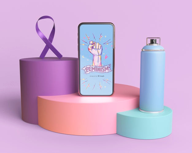 Phone Mock-Up With Girl Power Concept Psd