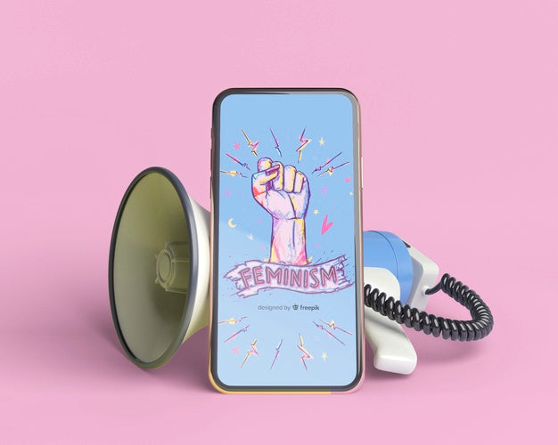 Phone Mock-Up With Girl Power Concept Psd
