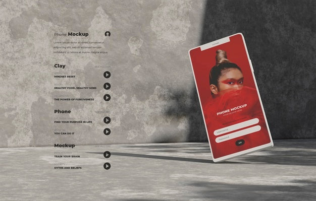 Phone Mockup On Concret Wall With Shadow Psd