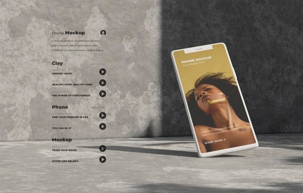 Phone Mockup On Concret Wall With Shadow Psd