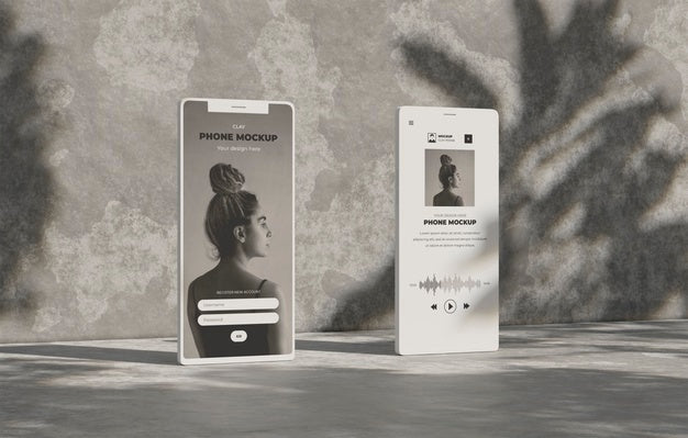Phone Mockup On Concret Wall With Shadow Psd