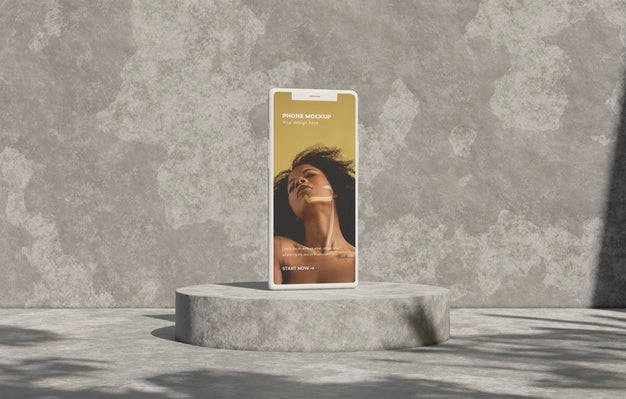 Phone Mockup On Concret Wall With Shadow Psd