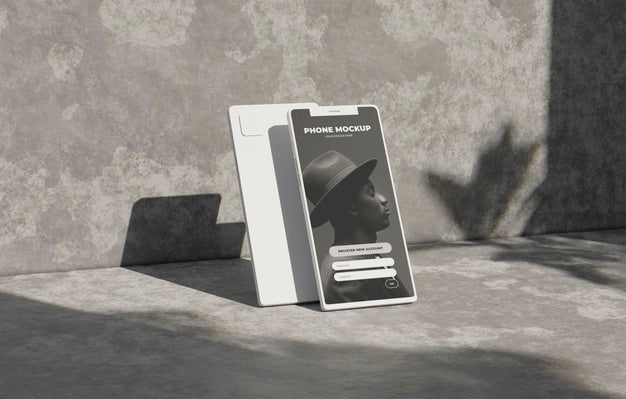 Phone Mockup On Concret Wall With Shadow Psd