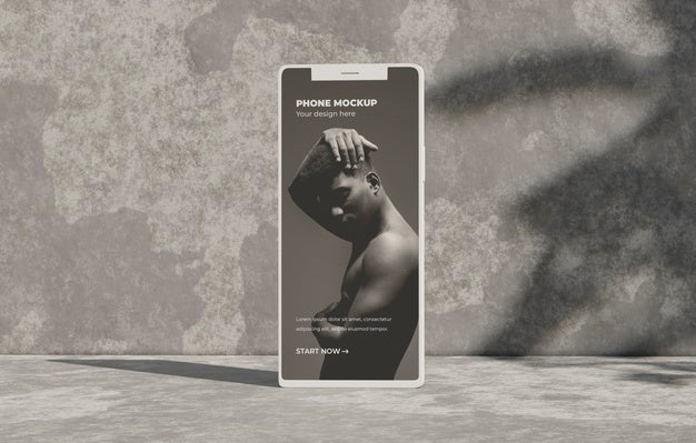 Phone Mockup On Concret Wall With Shadow Psd