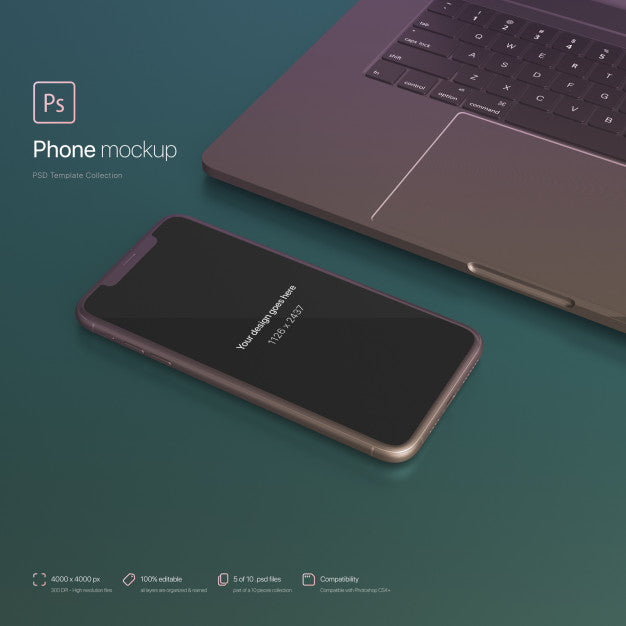 Phone Setting Next To A Laptop At An Abstract Scene Mockup Psd